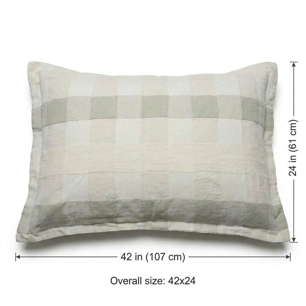VTG Mario Marielena Patchwork King Pillow Sham 42x24 Sage Green Cream USA